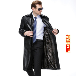 春秋季海宁真皮皮衣男士中长款风衣西装领中青年潮流真皮外套2023新款海宁真皮中长款真皮皮衣男士真皮风衣翻领男士春装