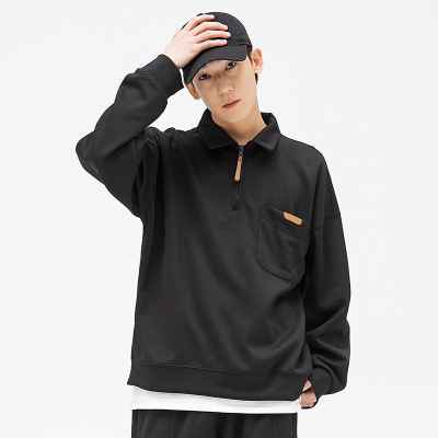 春秋季新款男士韩版350g重磅水晶珠地翻领纯色卫衣潮情侣百搭上衣