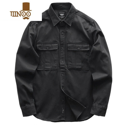 YANXU日系复古工装衬衫男长袖宽松口袋衬衣耐脏耐磨休闲外套潮