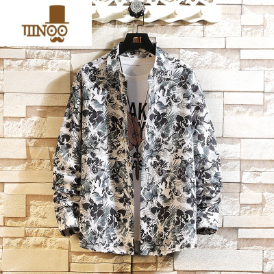 YANXU长袖印花衬衫男薄款日系港风ins潮牌百搭痞帅宽松衬衣外套