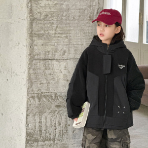 儿童装男童夹棉外套秋冬款新款中大童毛毛衣衣服加厚男孩冬装