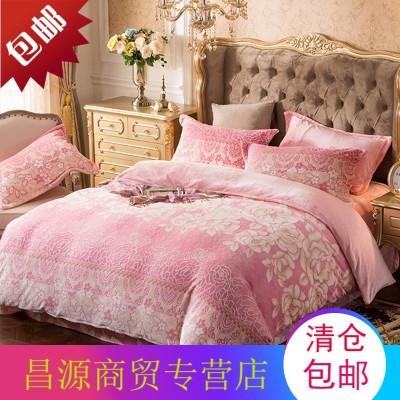 5d雕花绒四件套加厚保暖冬季珊瑚绒水晶绒床单200*230被罩1.8米床