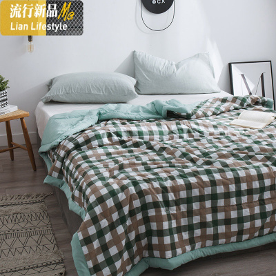 水洗棉空调被夏凉被双人夏季薄被子单人条纹学生春秋夏天薄款夏被 三维工匠