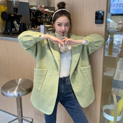 [3件8.5折161.4元,叠加优惠券]唐狮秋冬新款女毛呢外套女中长款双排扣连帽宽松显瘦韩版潮ZW