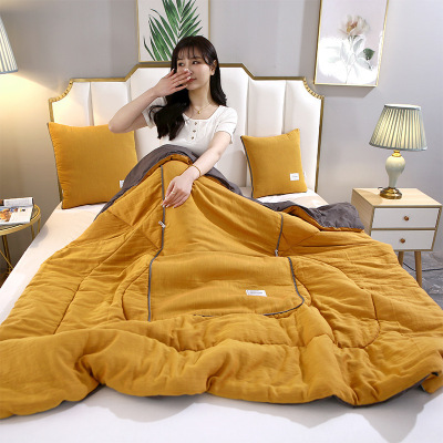 新款A类全棉双层纱贴布绣抱枕夏凉被靠垫被空调被简约纯色