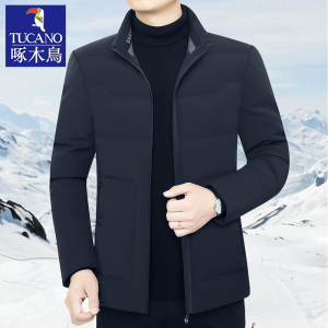 啄木鸟2024冬季新款男士羽绒服短款白鸭绒加厚外套立领轻薄爸爸装