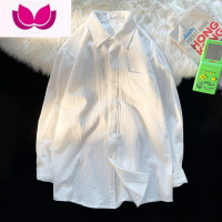 七斓BMOB棉麻长袖衬衫男秋季港风ins潮宽松休闲百搭韩版纯色衬衣外套