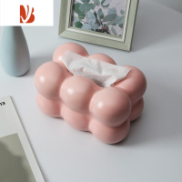 三维工匠纸巾盒奶油高级感茶几摆件家用创意纸抽盒客厅轻奢树脂抽纸盒 奶油粉纸巾盒 无底盖