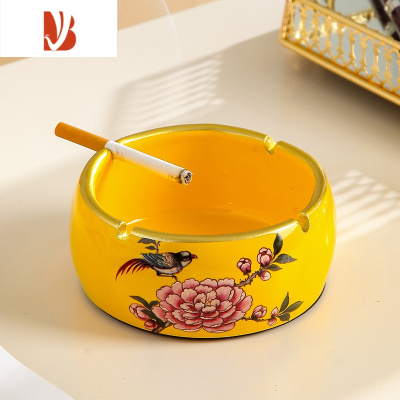 三维工匠美式纸巾盒摆件陶瓷客厅茶几简约现代抽纸盒家用创意烟灰缸套装 鼓形烟灰缸-黄色大号