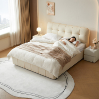 全友家居奶油风单人落地储物床2024新款卧室小户型真皮床