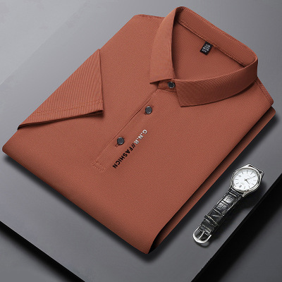 夏季翻领冰丝透气短袖男T恤纯色休闲百搭薄款男士polo衫中年上衣