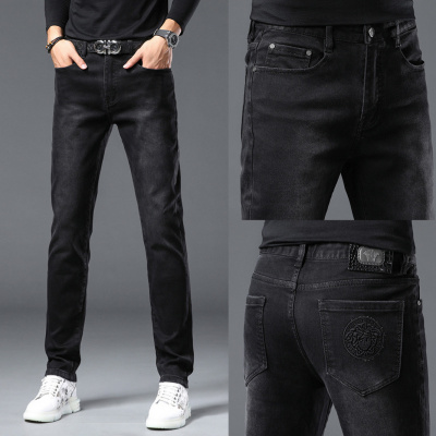 秋冬新款高端牛仔裤男潮牌黑色弹力修身轻奢欧货时尚男装裤子