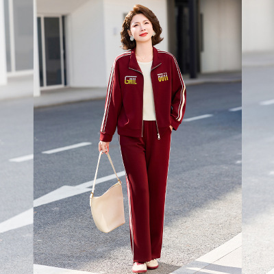 时尚翻领妈妈装运动套装你洋气中老年人春装两件套运动服40-60岁