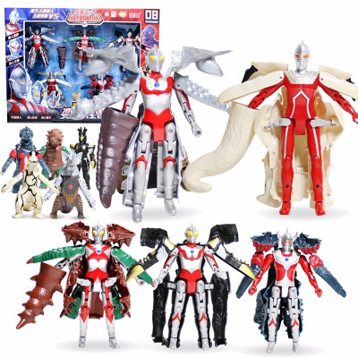 庄臣奥特曼玩具人偶关节可动玩偶怪兽变形蛋战舰模型组合套装可拼装男孩儿童玩具生日5款全套奥特曼超人变形怪兽
