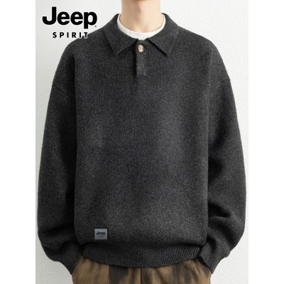 吉普针织绵羊毛衫男士秋冬季新款潮流加厚线衣高级感Polo领毛衣男