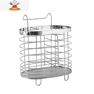 筷子筒壁挂式厨房筷笼筷篓勺子家用免打孔不锈钢置物架餐具收纳盒 敬平 圆形加厚餐具架