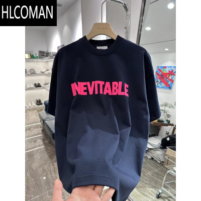 HLCOMAN特大码300斤美式高街宽松圆领短袖t恤男夏季字母情侣上衣潮牌体恤