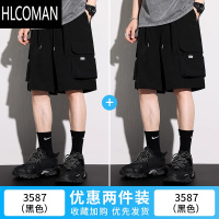 HLCOMAN美式工装短裤男夏季黑色潮牌休闲中裤男士宽松运动五分裤子男款潮