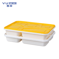 吾梓 一次性五格餐盒 白底黄盖打包饭盒 1500ml*100个/箱