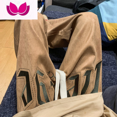 七斓美式hiphop裤子男款高街潮牌刺绣直筒休闲裤痞帅宽松阔腿长裤