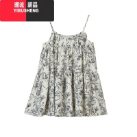 YIBUSHENG森罗小女~度假风休闲吊带裙女慵懒显瘦宽松蓬蓬碎花连衣裙