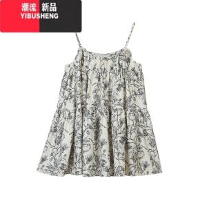 YIBUSHENG森罗小女~度假风休闲吊带裙女慵懒显瘦宽松蓬蓬碎花连衣裙 花色 均码