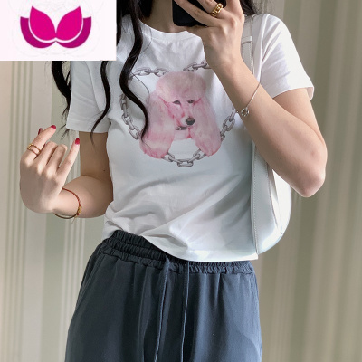 七斓可爱tee 白色短袖t恤女夏2022年新款设计感小众印花上衣