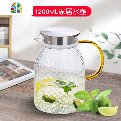 封后冷水壶套装大容量北欧家用耐热玻璃客厅创意高温超大夏天凉水壶2l FEN 2000ML锤纹壶+304钢盖+6支锤纹杯+