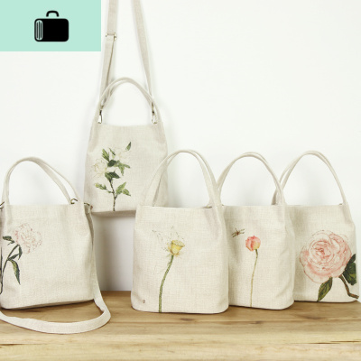 原创单肩包棉麻文艺复古小清新花朵森系帆布斜挎水桶小包手提女包NEW LAKE女斜挎包