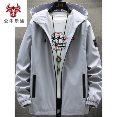 公牛乐途2020春装男士修身连帽夹克韩版潮流帅气外穿男装休闲风衣外套上衣服男