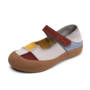 头层牛皮小众拼色玛丽珍单鞋女2026春季新款平底软底复古浅口鞋