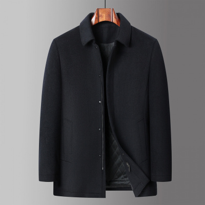 中老年行政羊毛夹克秋冬新款加棉加厚商务休闲爸爸装中长羊毛夹克