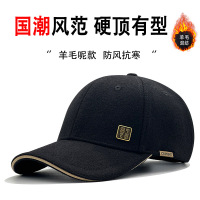 冬天羊毛呢帽男国潮加深大头围棒球帽冬季不起球保暖鸭舌帽