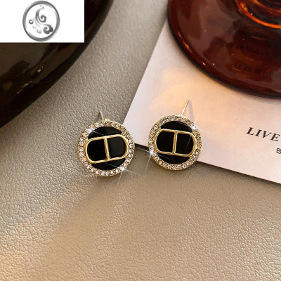 JiMi黑色赫本复古耳环女高级感轻奢气质耳钉2023年新款潮网红简约耳饰