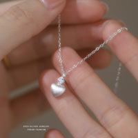 韩版磨砂拉丝爱心项链女s925纯银甜美高级感锆石锁骨链简约小众送女朋友老婆情人节七夕生日礼物