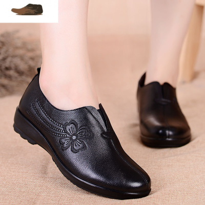 妈妈鞋老太太软皮鞋女真皮平底春秋老年人女鞋防滑软底老人鞋奶奶