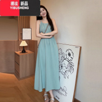 YIBUSHENG法式甜美无袖挂脖吊带连衣裙子女季2024新款小个子海边度假长裙