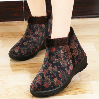 老年人棉鞋女奶奶鞋冬季加绒加厚保暖棉靴子防滑软底鞋
