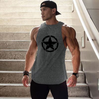 珂卡慕(KEKAMU)健身背心男肌肉训练坎肩速干运动篮球速干衣无袖健美型男撸铁欧美五角星灰L