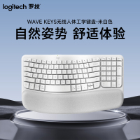 罗技(Logitech)WAVE KEYS无线人体工程学键盘蓝牙软垫掌托办公舒适-米白色