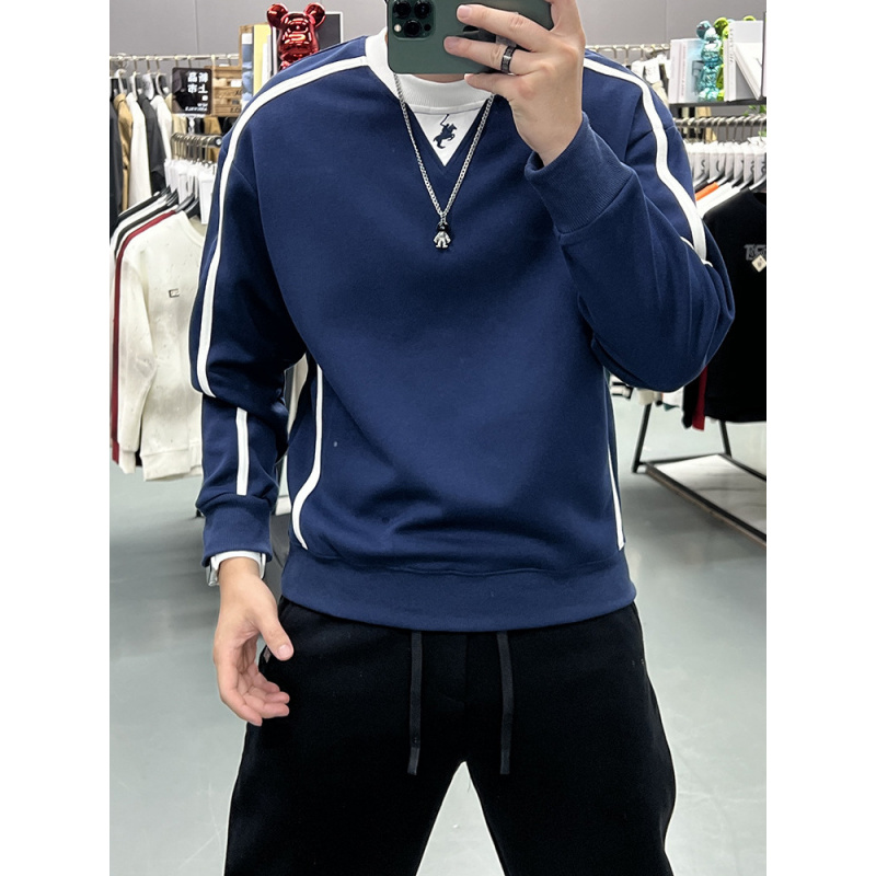 拼接设计撞色百搭男士休闲圆领卫衣宽松时尚流行上衣秋季新款长袖