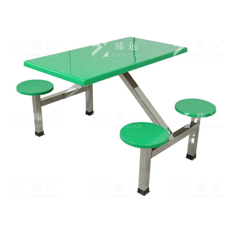 臻远 ZY4040852 玻璃钢餐桌椅组合食堂连体餐桌椅不锈钢架圆凳款