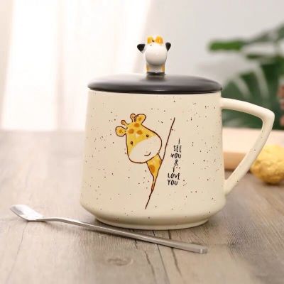 优旋(youeshone)马克杯可爱杯子女颜值陶瓷创意马克杯带盖勺玻璃杯韩版潮流情侣水杯男