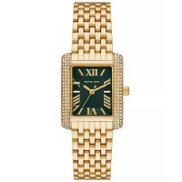 Michael Kors 女士金 tone 不锈钢镶钻矩形绿盘防水石英腕表