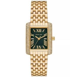 Michael Kors 女士金 tone 不锈钢镶钻矩形绿盘防水石英腕表