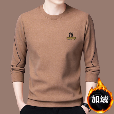 恒源祥正品新款高端时尚加绒卫衣男士休闲圆领长袖t恤打底衫潮男T