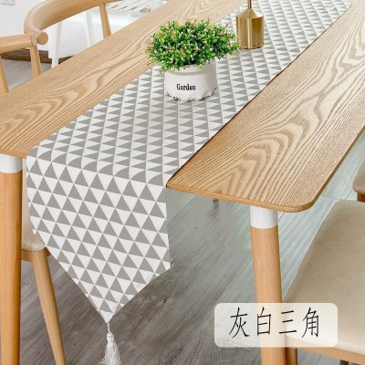 北欧桌旗 棉麻家用桌布电视柜长桌旗欧式茶几现代简约 灰白三角 30*240cm(适合180-200cm左右桌子茶桌柜子)