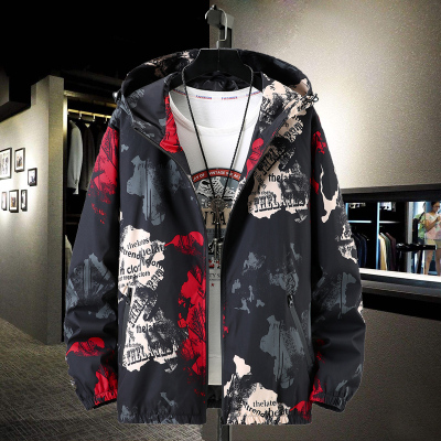 YUANSU夹克外套男士宽松潮牌胖子肥佬加肥加大春秋加厚风衣大码迷彩上衣风衣