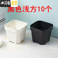 三维工匠经典加强特厚黑白小方大方多肉家庭园艺植物塑料磨砂浅方花盆 黑色浅方10个 12cm口径花盆容器