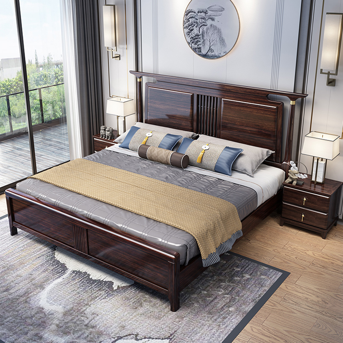 8米新中式双人大床现代轻奢卧室红木婚床